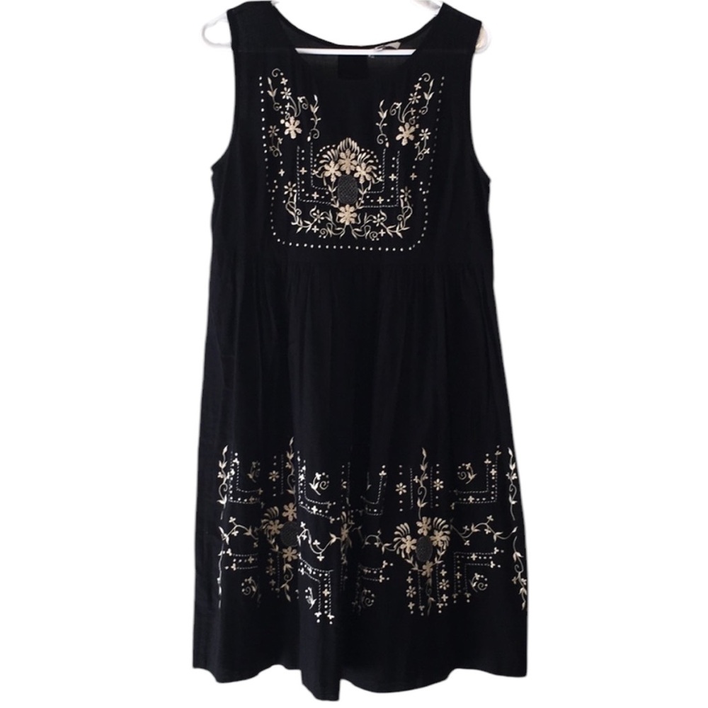 Joie black & cream embroidered bohemian dress